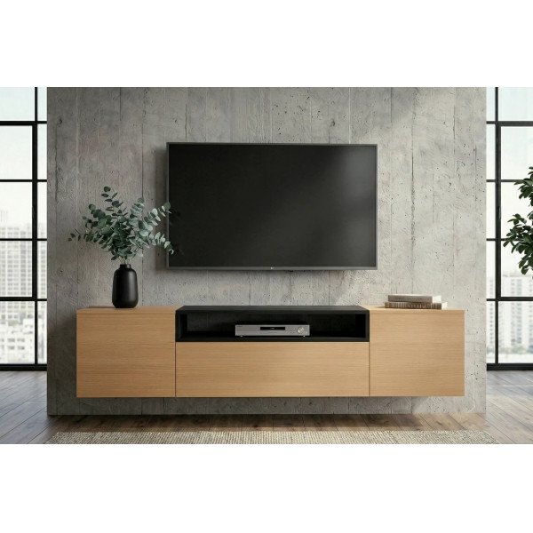 NORDEN modern fali TV-szekrény 160 cm – natúr tölgy / fekete