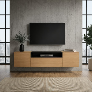 NORDEN modern fali TV-szekrény 160 cm – natúr tölgy / fekete INVICTA