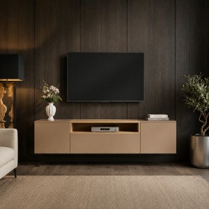 NORDEN modern fali TV-szekrény 160 cm – natúr tölgy / bézs INVICTA