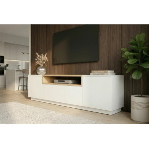 NORDEN modern TV-szekrény 160 cm – fehér / natúr tölgy