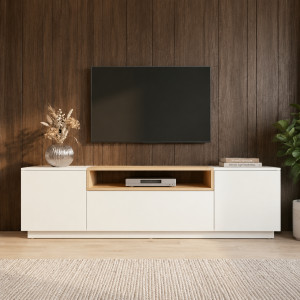 NORDEN modern TV-szekrény 160 cm – fehér / natúr tölgy INVICTA