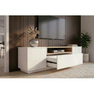 NORDEN modern TV-szekrény 160 cm – fehér / natúr tölgy