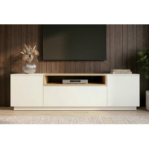 NORDEN modern TV-szekrény 160 cm – fehér / natúr tölgy
