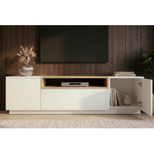 NORDEN modern TV-szekrény 160 cm – fehér / natúr tölgy