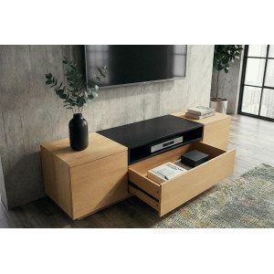 NORDEN modern TV-szekrény 160 cm – natúr tölgy / fekete