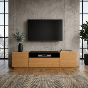 NORDEN modern TV-szekrény 160 cm – natúr tölgy / fekete INVICTA