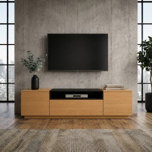 NORDEN modern TV-szekrény 160 cm – natúr tölgy / fekete INVICTA