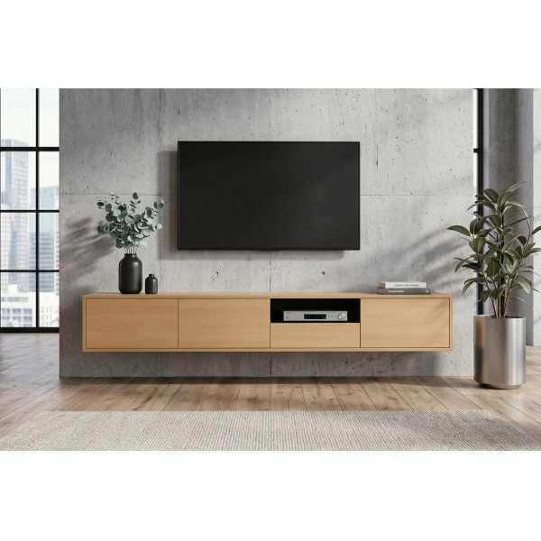 NORDIC modern fali TV-szekrény 200 cm – natúr tölgy / fekete