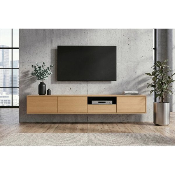 NORDIC modern fali TV-szekrény 200 cm – natúr tölgy / fekete