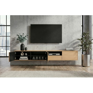 NORDIC modern fali TV-szekrény 200 cm – natúr tölgy / fekete