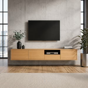 NORDIC modern fali TV-szekrény 200 cm – natúr tölgy / fekete INVICTA