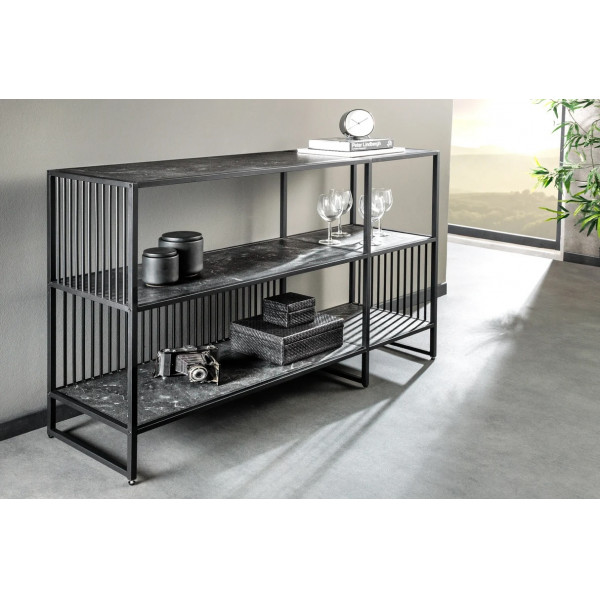 MONOLITH modern polcos konzolasztal 120 cm – antracit márvány / fekete