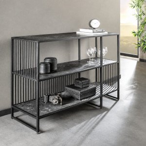 MONOLITH modern polcos konzolasztal 120 cm – antracit márvány / fekete INVICTA