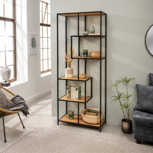 LINEA modern polcos állvány 185 cm –  tölgy / fekete INVICTA
