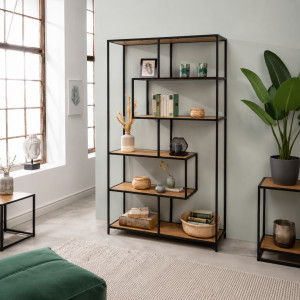 LINEA modern polc 185 cm – tölgy / fekete INVICTA