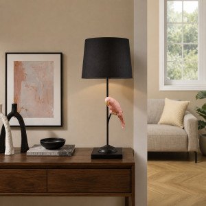 PARADISE modern papagájos asztali lámpa 75 cm – fekete / arany / rózsaszín INVICTA