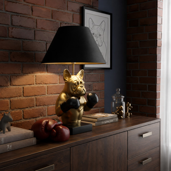 BARK modern bulldog asztali lámpa 56 cm – fekete / arany
