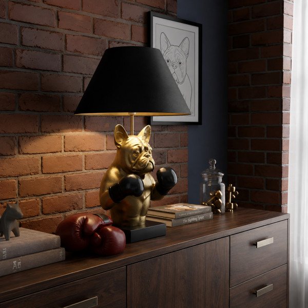 BARK modern bulldog asztali lámpa 56 cm – fekete / arany