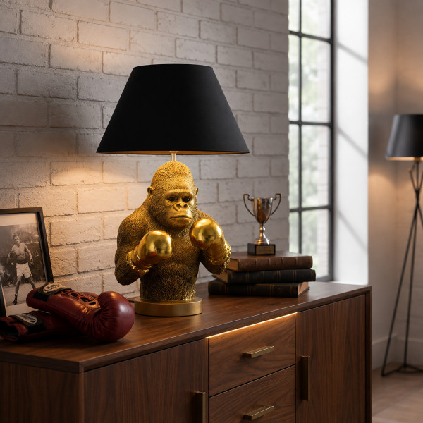 KONG modern majom figurás asztali lámpa 55 cm – arany / fekete