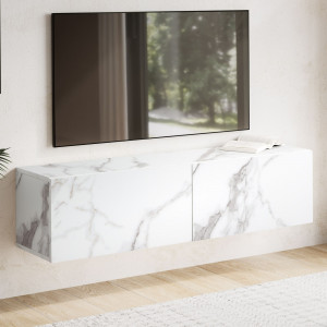FLOAT modern fali TV-szekrény – 120 cm, fehér márvány dekor SKYPORT
