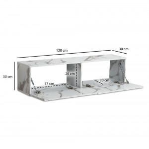 FLOAT modern fali TV-szekrény – 120 cm, fehér márvány dekor