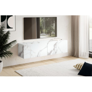 FLOAT modern fali TV-szekrény – 120 cm, fehér márvány dekor