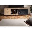 MARVEO modern TV-szekrény 150 cm – tölgy / fekete márvány