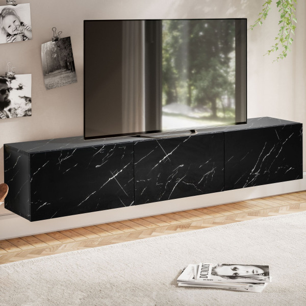 FLOAT modern fali TV-szekrény 160 cm – fekete márvány dekor