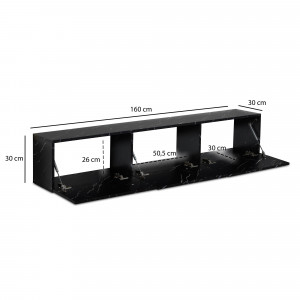 FLOAT modern fali TV-szekrény 160 cm – fekete márvány dekor