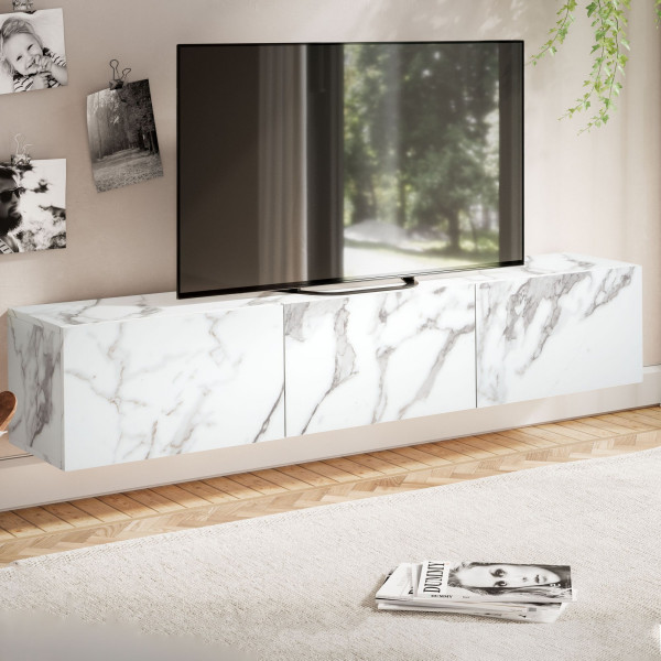 FLOAT modern fali TV-szekrény 160 cm – fehér márvány dekor