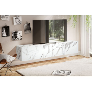 FLOAT modern fali TV-szekrény 160 cm – fehér márvány dekor