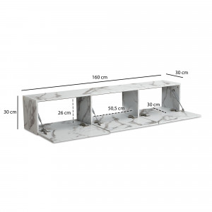 FLOAT modern fali TV-szekrény 160 cm – fehér márvány dekor