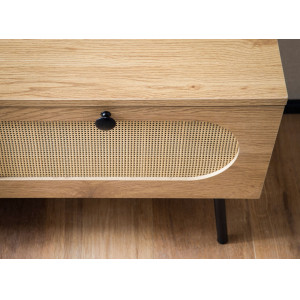 CANE modern TV-szekrény rattan hatású fronttal - 110cm - tölgy