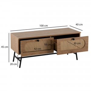 CANE modern TV-szekrény rattan hatású fronttal - 110cm - tölgy
