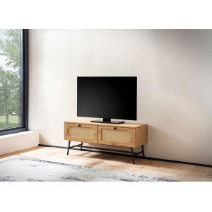 CANE modern TV-szekrény rattan hatású fronttal - 110cm - tölgy