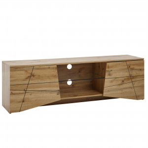 LINEA modern TV-szekrény üvegpolccal - 160cm - tölgy/fekete