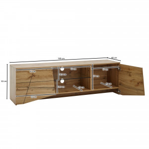 LINEA modern TV-szekrény üvegpolccal - 160cm - tölgy/fekete
