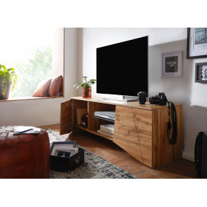 LINEA modern TV-szekrény üvegpolccal - 160cm - tölgy/fekete