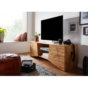 LINEA modern TV-szekrény üvegpolccal - 160cm - tölgy/fekete