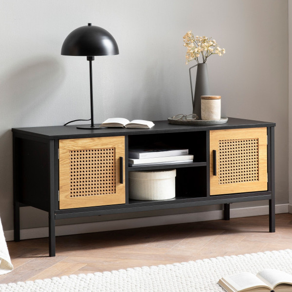 VIENNA modern TV-szekrény rattan hatású fronttal - 110cm - tölgy