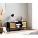 VIENNA modern TV-szekrény rattan hatású fronttal - 110cm - tölgy/fekete