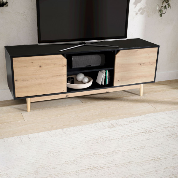 VELINO modern TV-szekrény - 150cm - tölgy/fekete