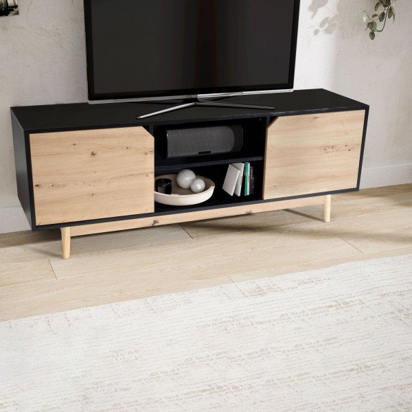VELINO modern TV-szekrény - 150cm - tölgy/fekete