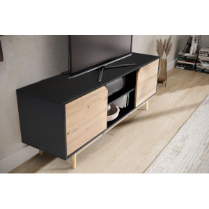 VELINO modern TV-szekrény - 150cm - tölgy/fekete