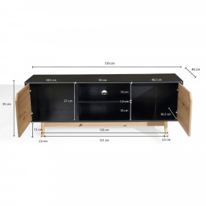 VELINO modern TV-szekrény - 150cm - tölgy/fekete