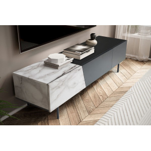 VARIO modern TV-szekrény márványhatású fronttal - 150cm - fehér/fekete