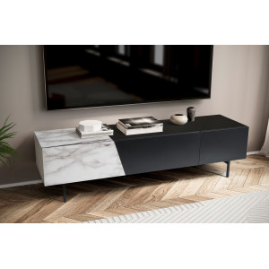 VARIO modern TV-szekrény márványhatású fronttal - 150cm - fehér/fekete