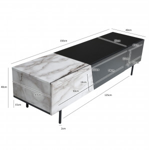 VARIO modern TV-szekrény márványhatású fronttal - 150cm - fehér/fekete