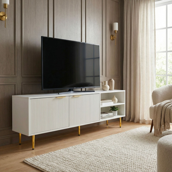 LUMERO modern TV-szekrény - 150cm - fehér/arany