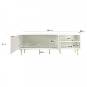 LUMERO modern TV-szekrény - 150cm - fehér/arany